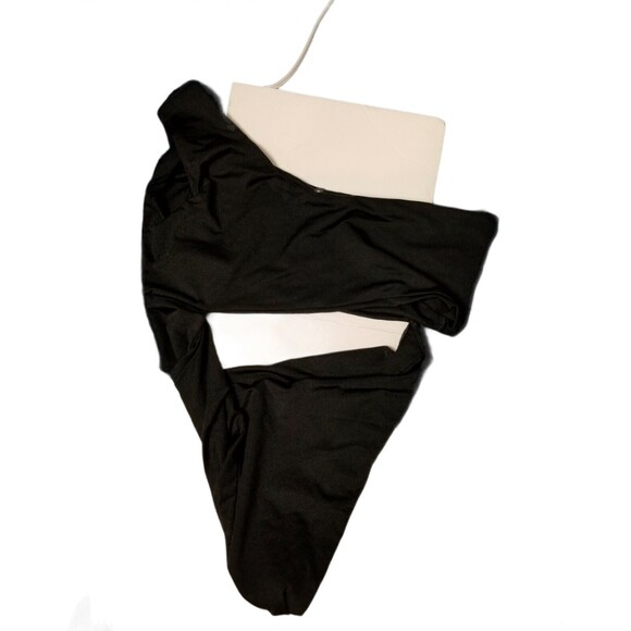 Pretty Little Thing Black One Shoulder Cut Out Bathing Suit One Piece Size 16 - Picture 1 of 4